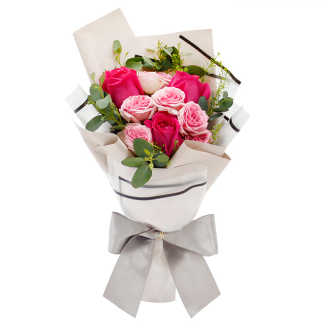 3 Stalks Pink Roses & Rose Sprays Petite Flower Bouquet