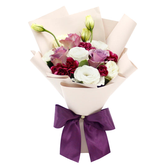 3 Stalks Yam Roses & Eustomas Petite Flower Bouquet